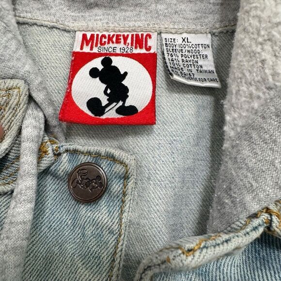 Mickey Inc Vintage 90s Mickey Mouse Denim Hoodie Jacket Adult XL Disney JeanCoat - Picture 8 of 8